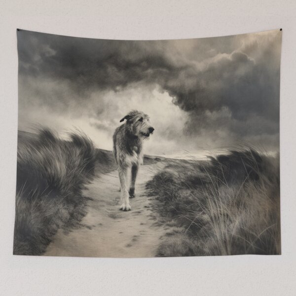 Item preview, A majestic Irish Wolfhound walking along a windswept moor, Dogs in Motion designed and sold by CDC40.