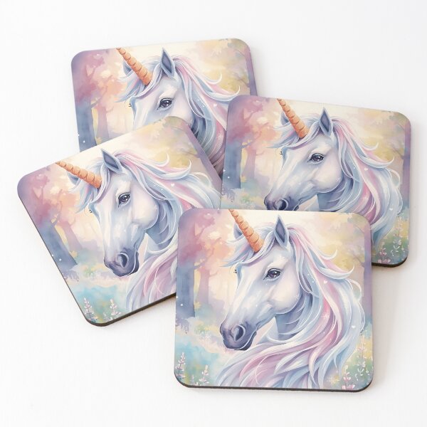 Item preview, Pastel Watercolour Unicorn Close Up – Teal Pink Purple Fantasy Art Print designed and sold by EnviousPrints.