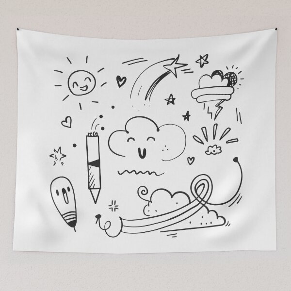 Item preview, Clouds Whimsical Expressions Doodle Collection Black White Lines designed and sold by ART ATTACK ZONE.