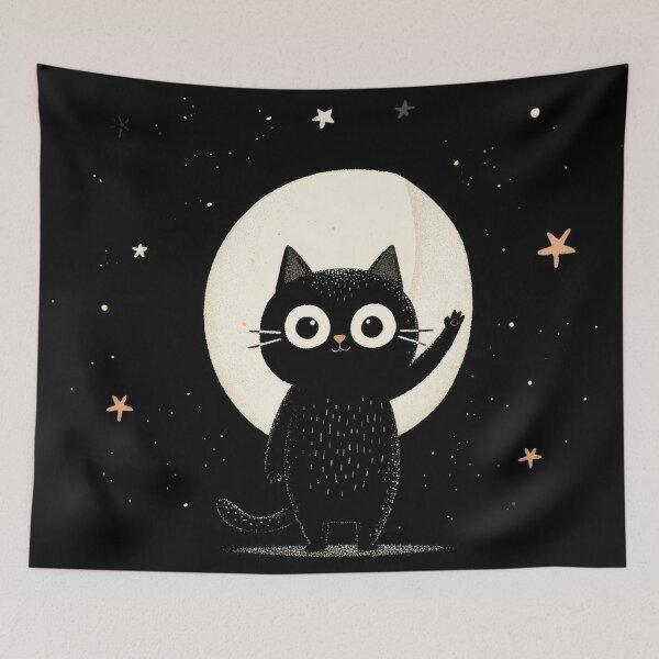 Item preview, Black cat waves under the moon designed and sold by anytka.
