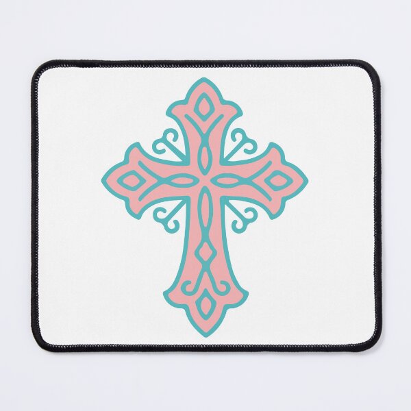 Item preview, Pastel Ornate Cross | Teal Pink Decorative Christian Cross Art designed and sold by stylishdzign.