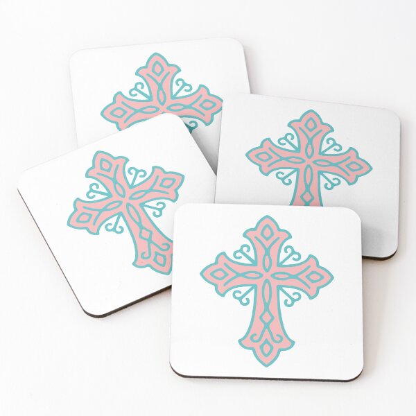 Item preview, Pastel Ornate Cross | Teal Pink Decorative Christian Cross Art designed and sold by stylishdzign.