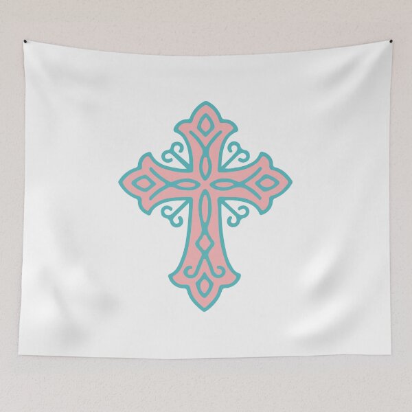 Item preview, Pastel Ornate Cross | Teal Pink Decorative Christian Cross Art designed and sold by stylishdzign.