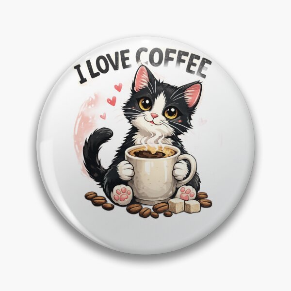 Item preview, I Love Coffee Cat – Cute Tuxedo Cat Coffee Illustration designed and sold by Divine Design's .
