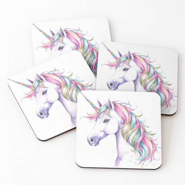 Item preview,  Pastel Watercolour Unicorn Close Up – Teal Pink Purple Fantasy Art Print designed and sold by EnviousPrints.