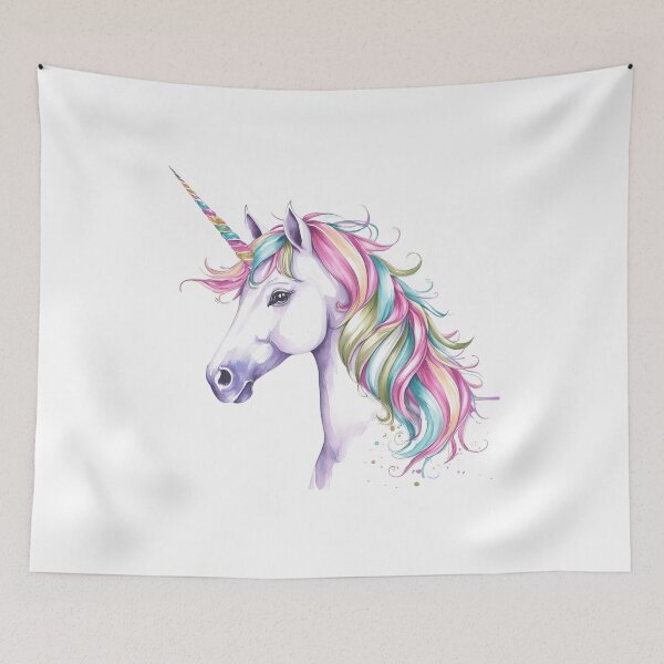 Item preview,  Pastel Watercolour Unicorn Close Up – Teal Pink Purple Fantasy Art Print designed and sold by EnviousPrints.
