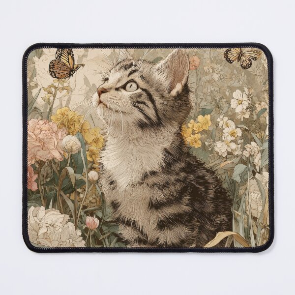 Item preview, Vintage Kitten Puzzle – Cat in Botanical Garden with Butterflies – Cottage Art for Cat Lovers designed and sold by ArtFairy38.