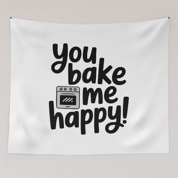 Item preview, You Bake Me Happy! Cute Hand Lettered Baking Pun and Oven Illustration designed and sold by PMCreative.