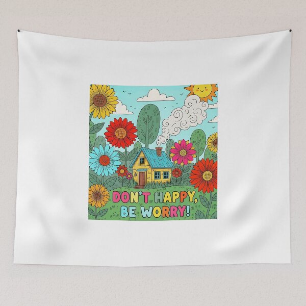 Item preview, DON'T HAPPY BE WORRY | Minimalist Retro Nature Illustration | Sarcastic Aesthetic Quote designed and sold by SergioMiklos.