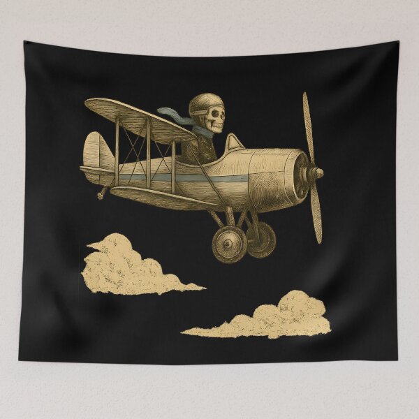 Item preview, Vintage Skeleton Aviator Flying Classic Biplane designed and sold by Shoot-The-Moon.