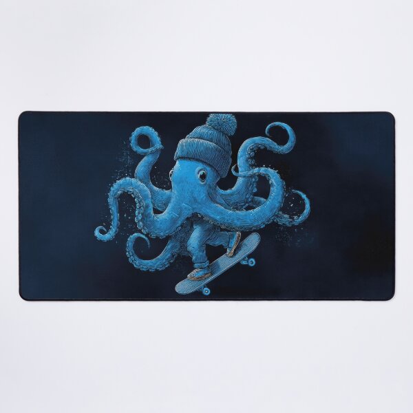 Item preview, Octopus rides skateboard in blue designed and sold by anytka.