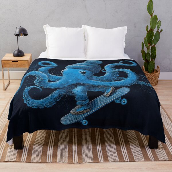 Item preview, Octopus rides skateboard in blue designed and sold by anytka.