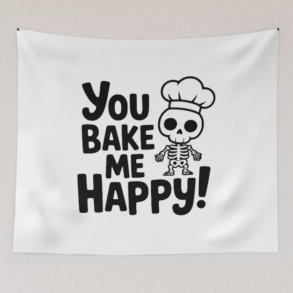 Item preview, You Bake Me Happy! Funny Skeleton Chef Baking Pun Spooky Kitchen Art designed and sold by PMCreative.