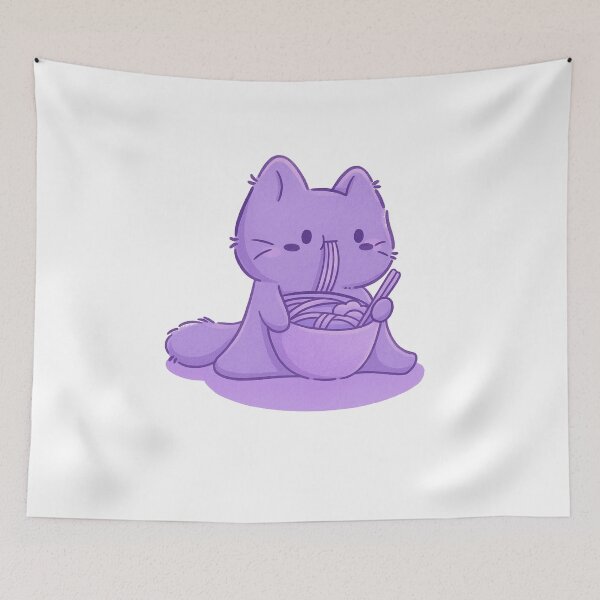 Item preview, Gato morado comiendo fideos designed and sold by Gentle40Winks.