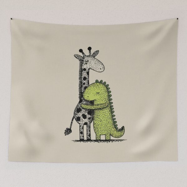 Item preview, Giraffe and dinosaur share a hug designed and sold by anytka.