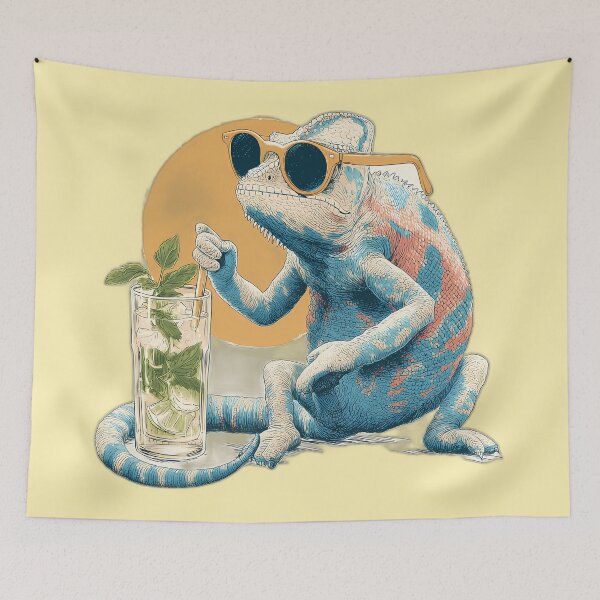 Item preview, Cool Chameleon With Sunglasses Sipping Mint Lime Cooler designed and sold by Beachy Beasts.