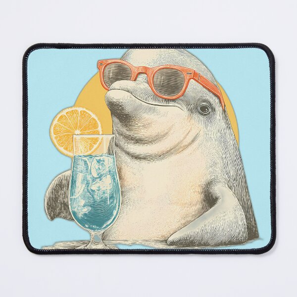 Item preview, Chill Dolphin in Sunglasses with Blue Iced Cocktail – Summer Beach Bar Mood designed and sold by Beachy Beasts.