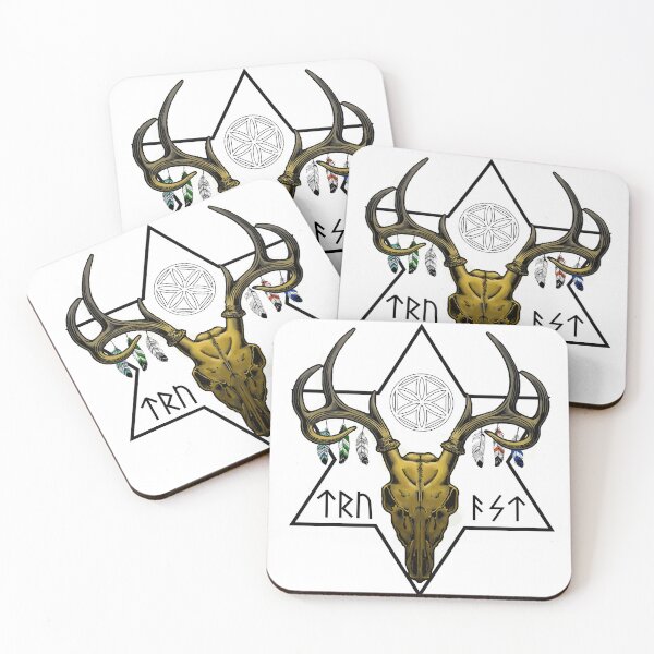 Item preview, Golden Deer Skull with Nordic Runes and Flower of Life Sacred Geometry designed and sold by VitalusDesignArtV.