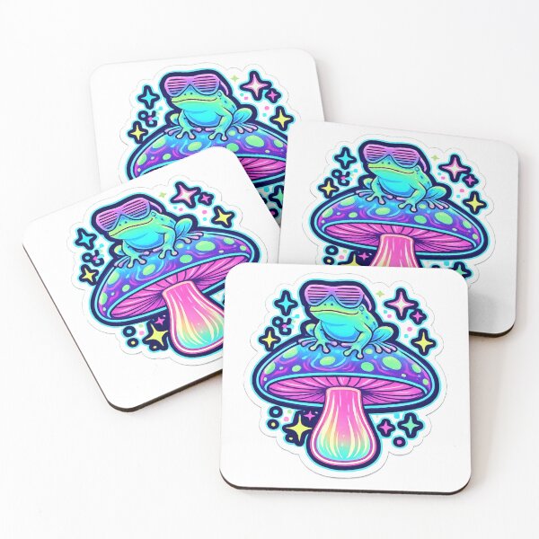 Item preview, Retro Synthwave Frog on Psychedelic Neon Mushroom designed and sold by RiotKida.