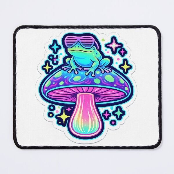 Item preview, Retro Synthwave Frog on Psychedelic Neon Mushroom designed and sold by RiotKida.