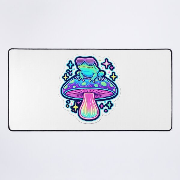 Item preview, Retro Synthwave Frog on Psychedelic Neon Mushroom designed and sold by RiotKida.