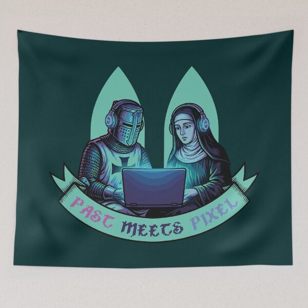 Item preview, Past Meets Pixel - Medieval Knight & Nun Gaming Art designed and sold by Virtualstars.