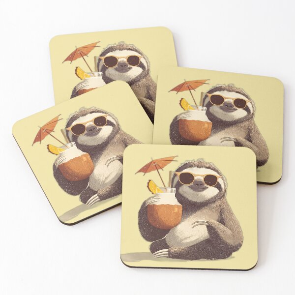 Item preview, Cool Sloth in Sunglasses with Coconut Cocktail – Tropical Island Chill Vibes Illustration designed and sold by Beachy Beasts.