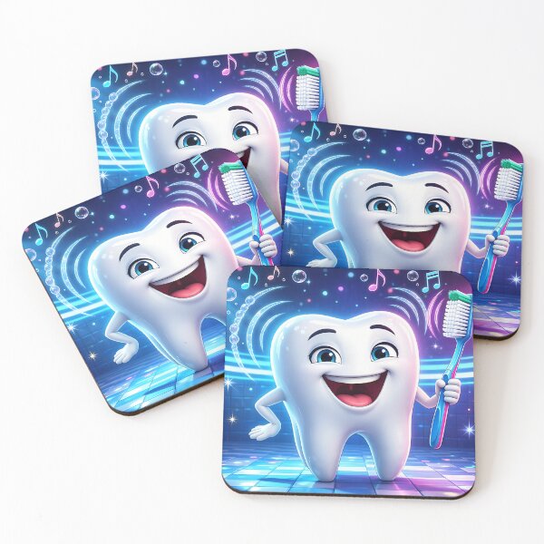 Item preview, Happy cartoon tooth holding toothbrush in a glowing bathroom designed and sold by MDZULFIKAR.