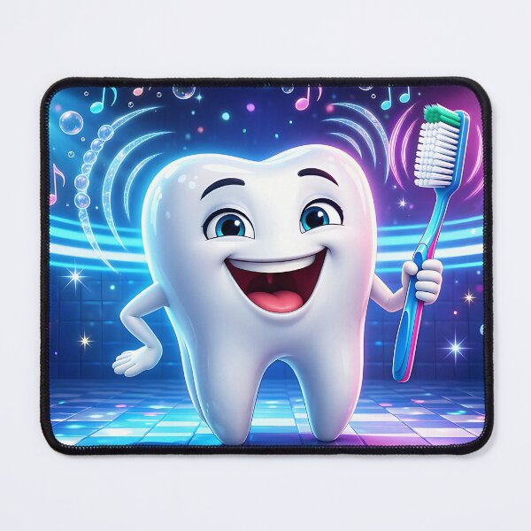 Item preview, Happy cartoon tooth holding toothbrush in a glowing bathroom designed and sold by MDZULFIKAR.