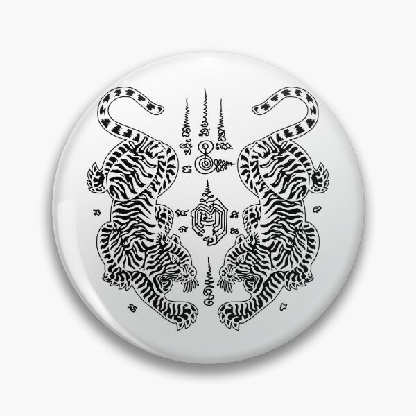 Item preview, Sak Yant Twin Tigers - Traditional Thai Yantra Protection Tattoo designed and sold by Shopeon Designs.