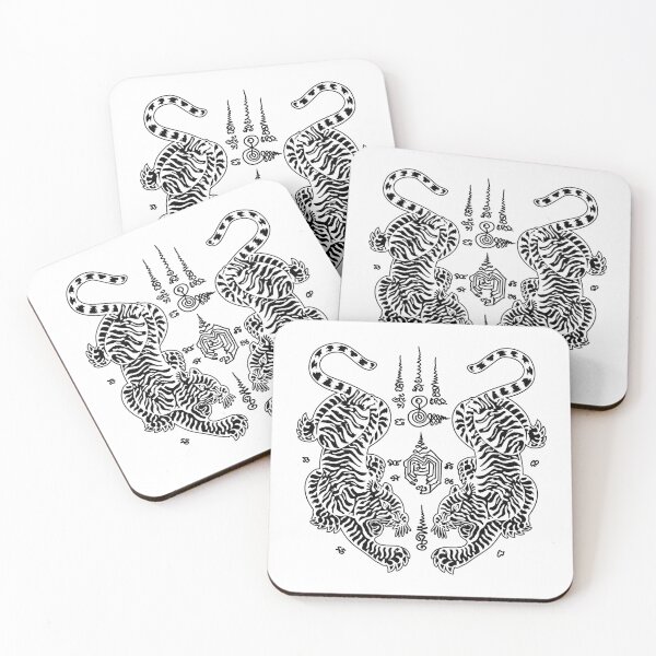 Item preview, Sak Yant Twin Tigers - Traditional Thai Yantra Protection Tattoo designed and sold by Shopeon Designs.
