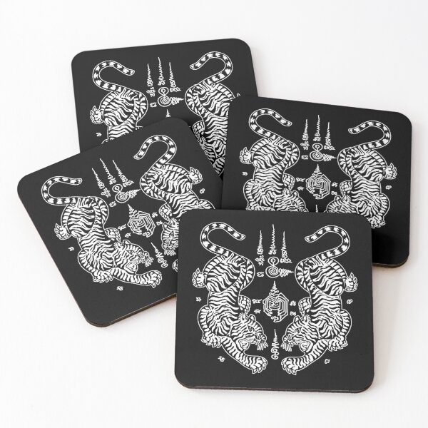 Item preview, Sak Yant Twin Tigers - Traditional Thai Yantra Protection Tattoo designed and sold by Shopeon Designs.