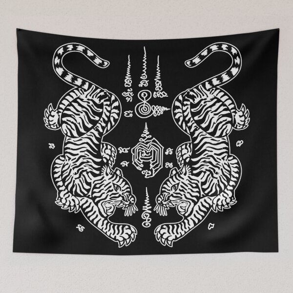 Item preview, Sak Yant Twin Tigers - Traditional Thai Yantra Protection Tattoo designed and sold by Shopeon Designs.