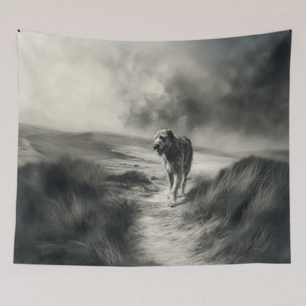 Item preview, A majestic Irish Wolfhound walking along a windswept moor, Dogs in Motion designed and sold by CDC40.