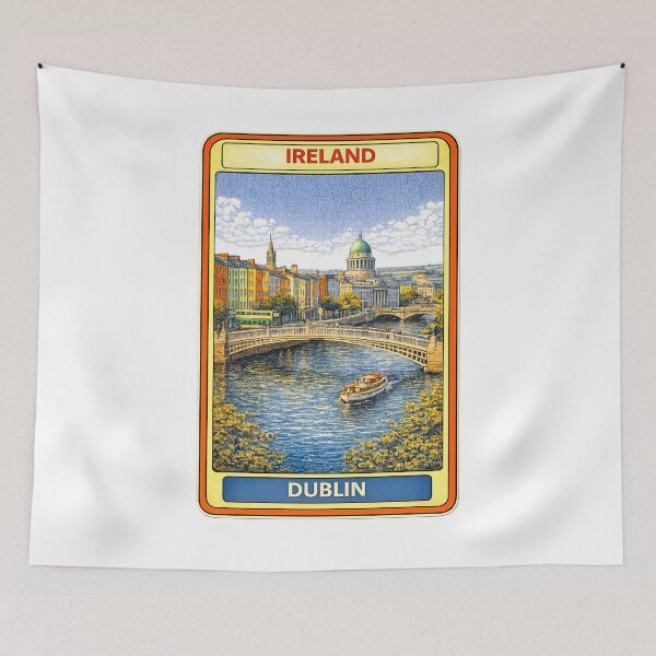 Artikelvorschau, Dublin Ireland Vintage Travel Poster Card – Irish Cityscape Illustration entworfen und verkauft von CLOUTKULT.