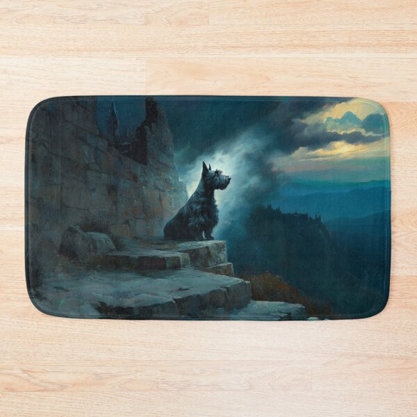 Item preview, A Scottish Terrier standing proudly on ancient castle ruins, Dogs in Motion designed and sold by CDC40.