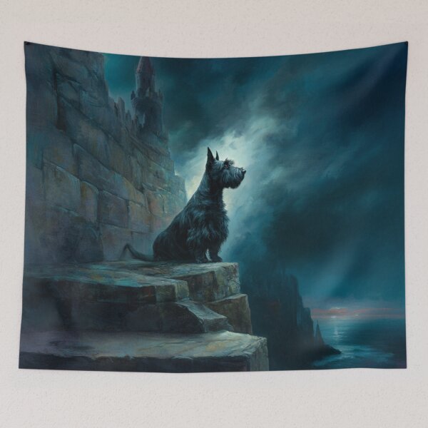 Item preview, A Scottish Terrier standing proudly on ancient castle ruins, Dogs in Motion designed and sold by CDC40.