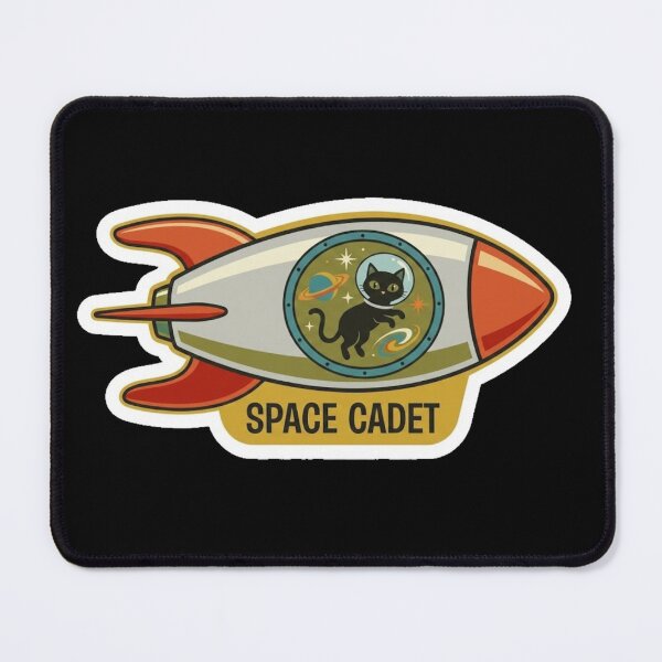 Item preview, "Space Cadet" Retro Black Cat Astronaut in Rocket Ship designed and sold by RiotKida.