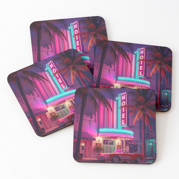 Item preview, Art Deco Hotel Strip Miami Night Neon Reflections Retrowave Art designed and sold by Kynura.