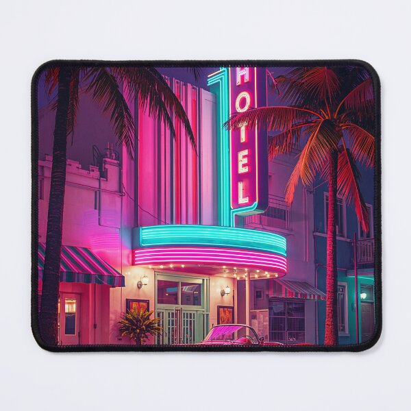 Item preview, Art Deco Hotel Strip Miami Night Neon Reflections Retrowave Art designed and sold by Kynura.