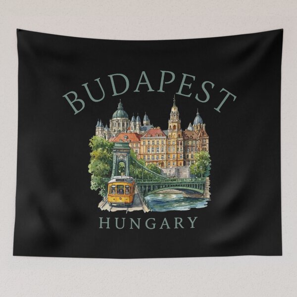 Item preview, Title: Budapest Hungary Watercolor Cityscape with Tram designed and sold by Shopeon Designs.