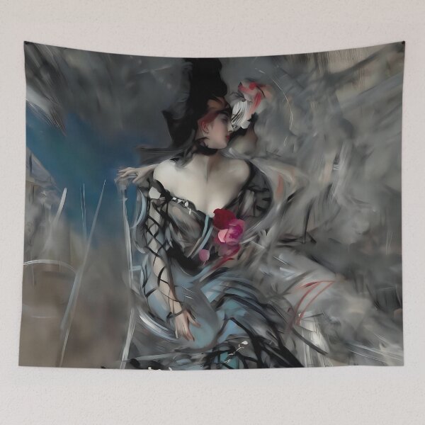 Item preview, Ethereal Dark Romance Portrait Gothic Fashion Illustration with Roses designed and sold by ArtDesignRemix.