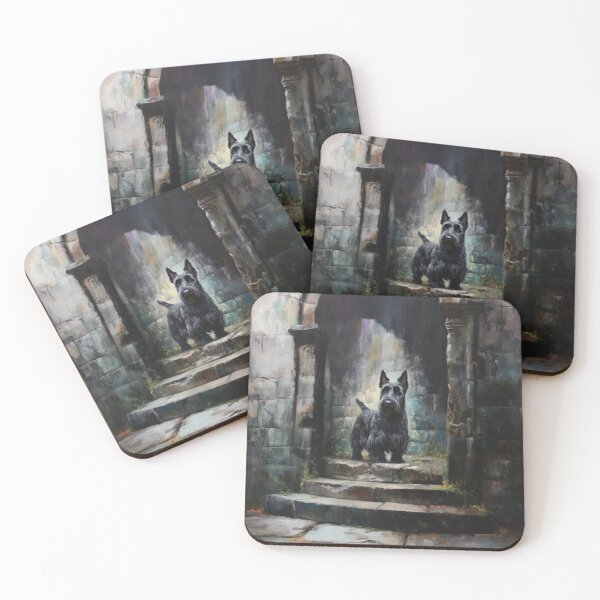 Item preview, A Scottish Terrier standing proudly on ancient castle ruins, Dogs in Motion designed and sold by CDC40.