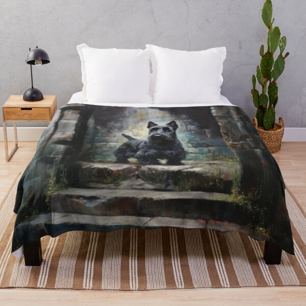 Item preview, A Scottish Terrier standing proudly on ancient castle ruins, Dogs in Motion designed and sold by CDC40.