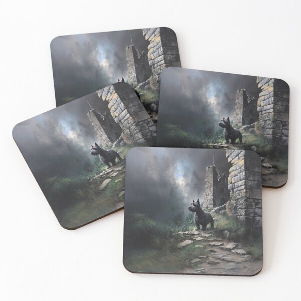Item preview, A Scottish Terrier standing proudly on ancient castle ruins, Dogs in Motion designed and sold by CDC40.