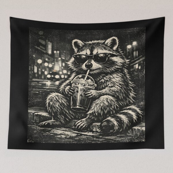 Item preview, Raccoon Drinking Iced Coffee Funny Vintage Photo designed and sold by KLArtzStore.