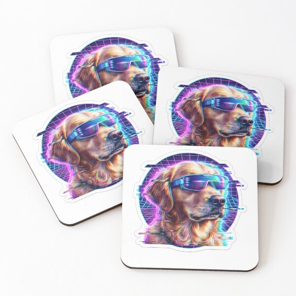 Item preview, Cyberpunk Golden Retriever Retro Synthwave Glitch Art designed and sold by RiotKida.