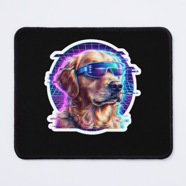 Item preview, Cyberpunk Golden Retriever Retro Synthwave Glitch Art designed and sold by RiotKida.