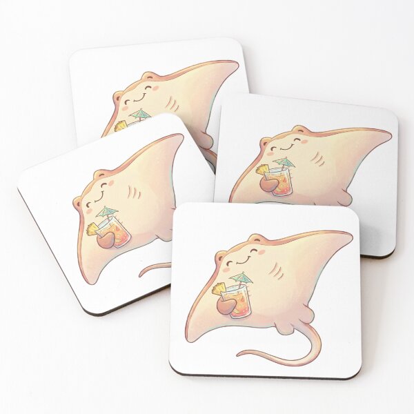 Item preview, Aesthetic Manta ray holding a tropical drink designed and sold by Alohadreams.