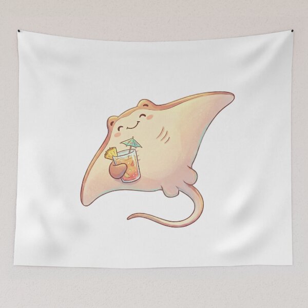 Item preview, Aesthetic Manta ray holding a tropical drink designed and sold by Alohadreams.